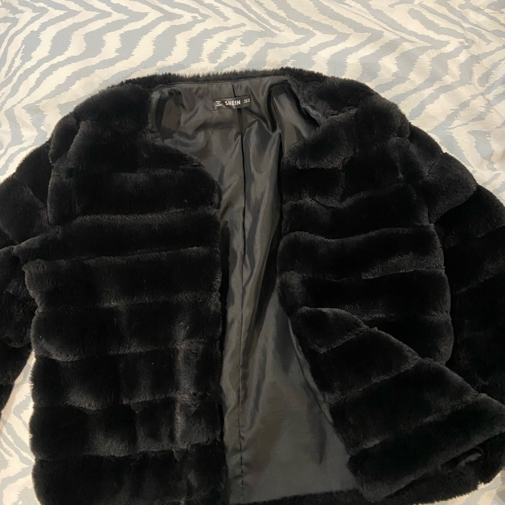 Shein black faux fur coat